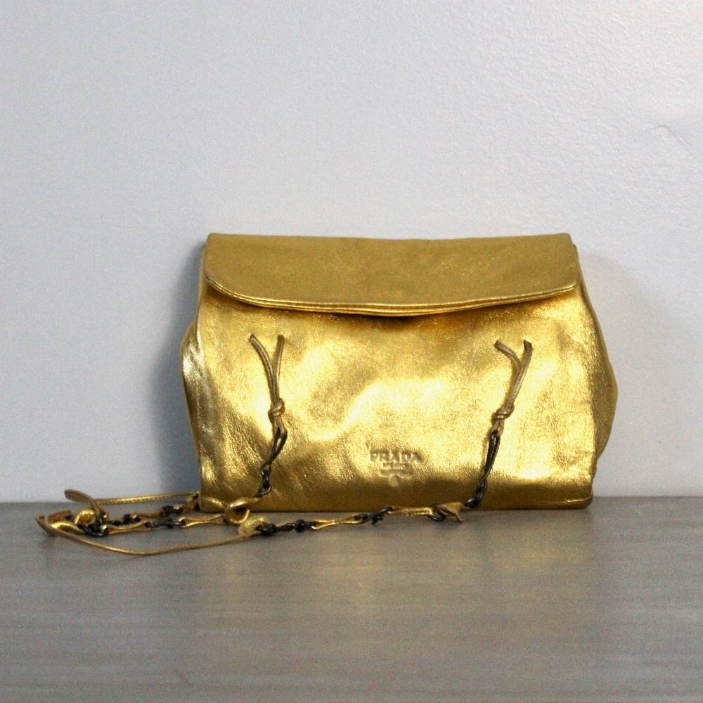 VINTAGE Late 1990s - 2000s Prada Lambskin Fold-over Chain Bag